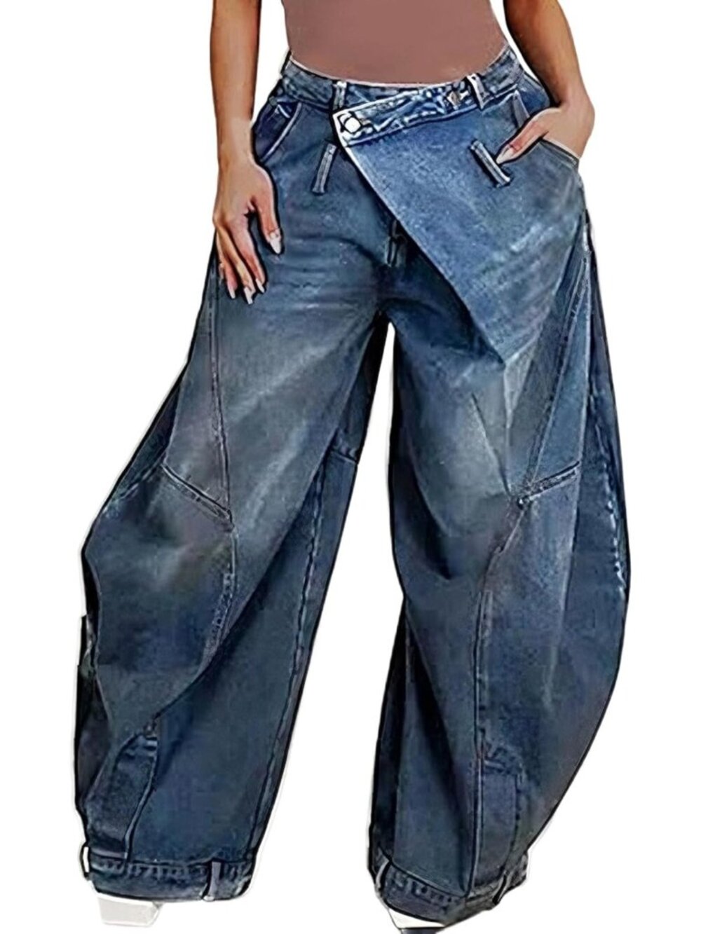 Trendy Asymmetrical Baggy Barrel Jeans for Women | Stylish Casual Denim